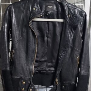 Smythe Black Leather Jacket with Gold Hardware